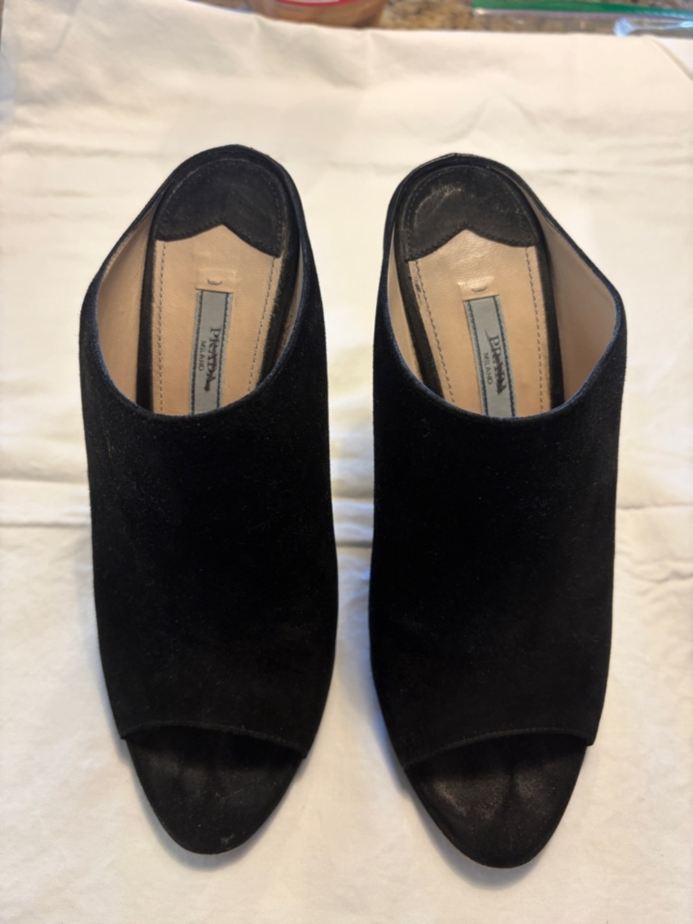 Prada Black Suede Open-Toe Mule